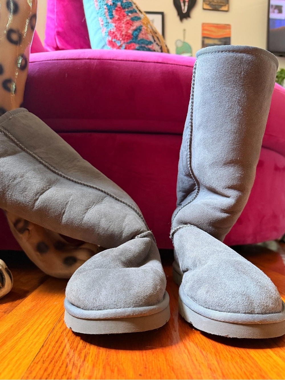 UGG Gray Suede Fleece-Lined Mid-Calf Boots - Picture 5 of 9